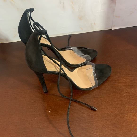 Schultz Jossena Leather & Clear Strap Ankle Wrap Dress Sandals size 8.5 - Picture 4 of 11